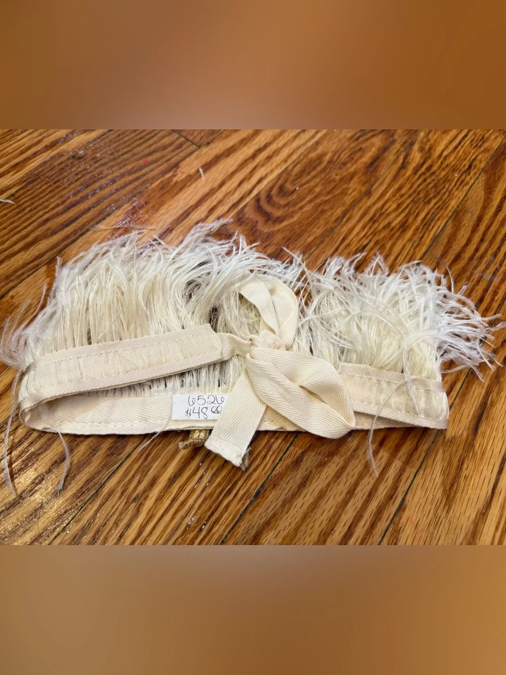 Cream Feather Headband with Gold Sequin Bow - Kids Accessories